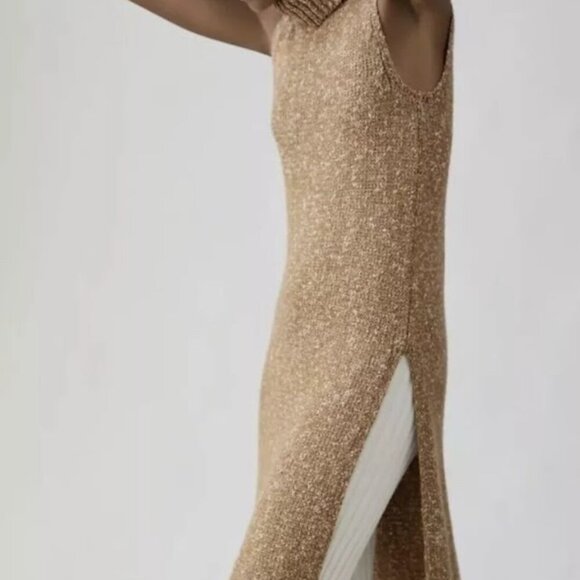 Anthropologie Cowl Neck Sweater Dress Size Large Sleeveless Heathered Brown - Picture 2 of 9